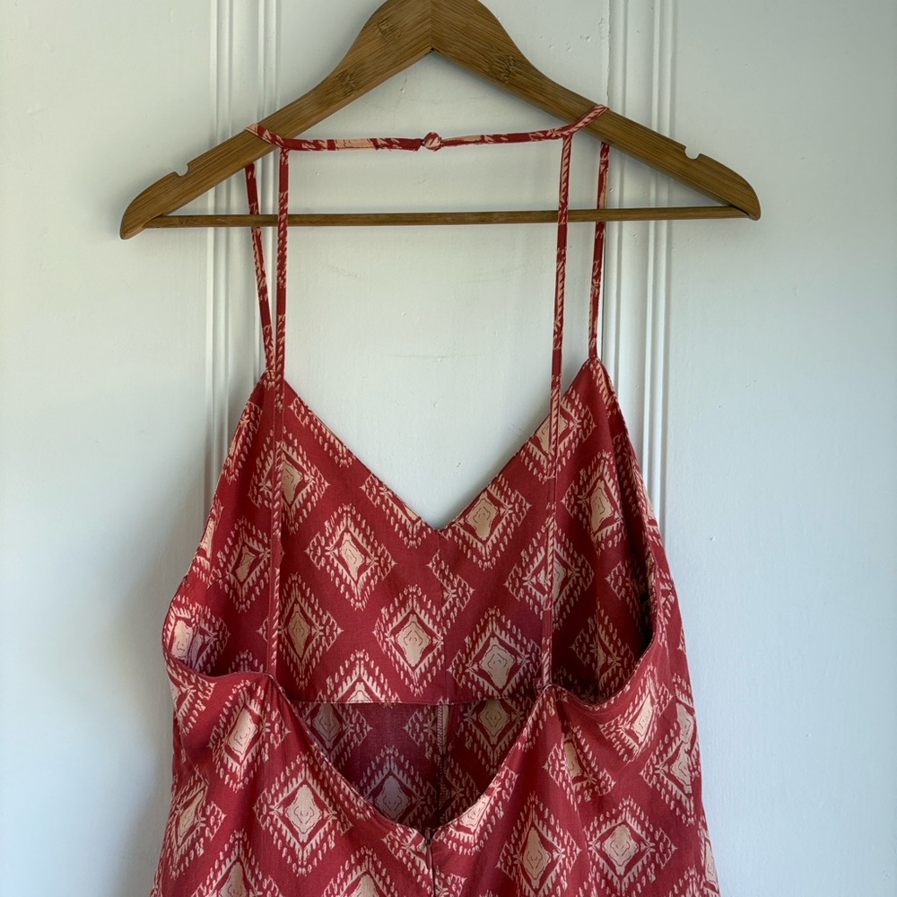 Zara Jami Jumpsuit 100% Cotton Terracotta and Cream Open Back Wide Leg - Picture 7 of 15